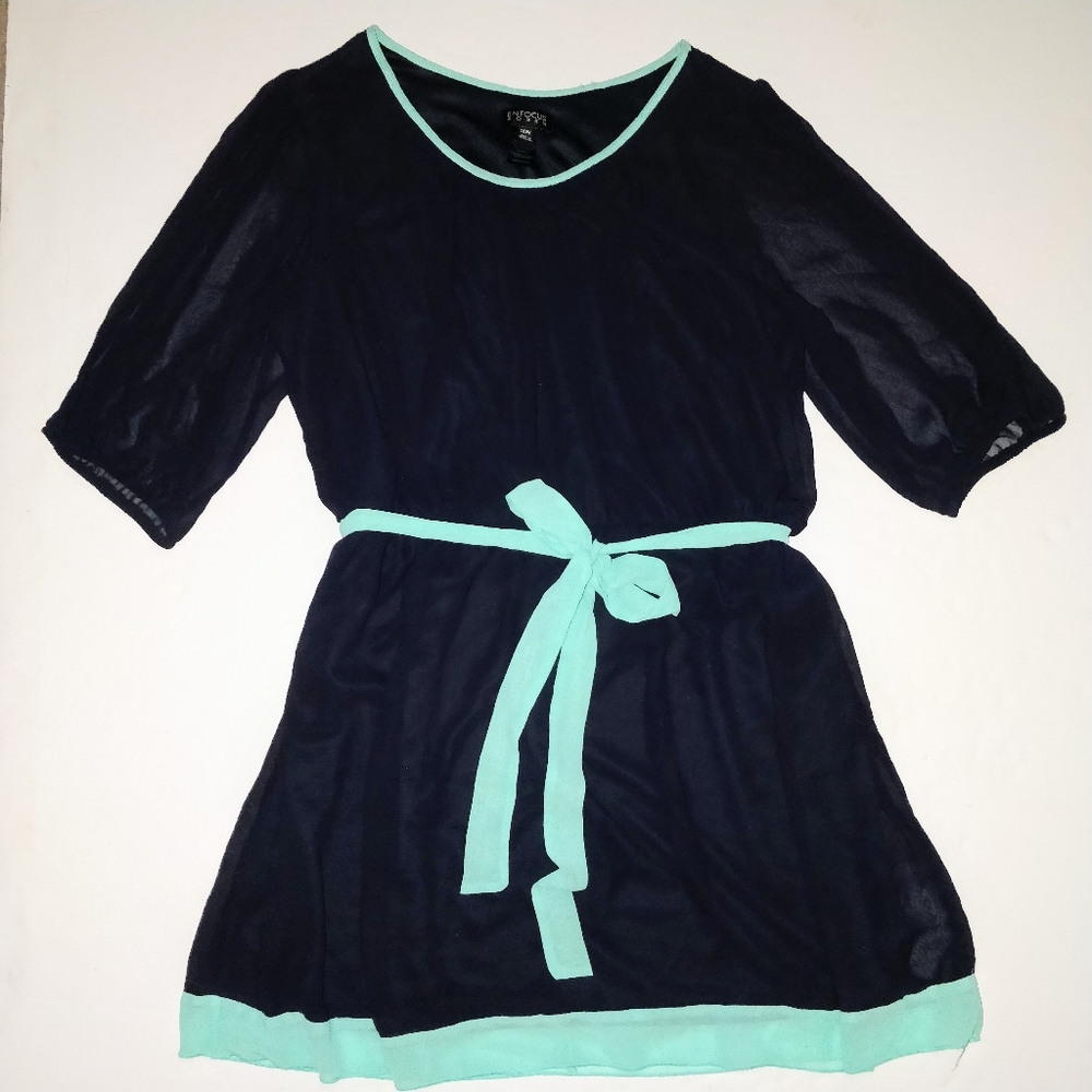 Women’s Navy Dress with Mint Trim and Belt
